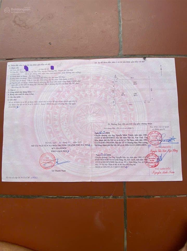 Bán 587 m2 có 200 ont xuân mai chương mỹ. sẵn nhà 3 tầng