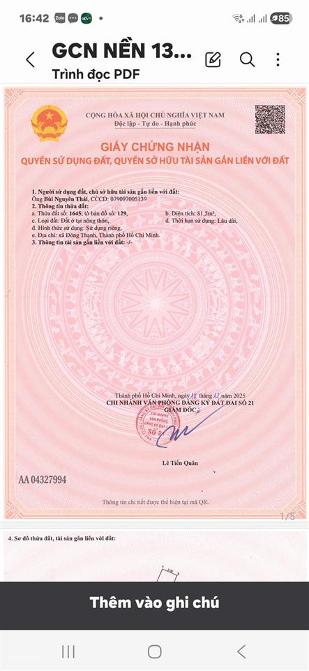 Bán đất 5m x 17m sổ hồng riêng ,đường nhựa 13m cách bùi thị lùng 70m thới tam thôn , chợ hóc môn