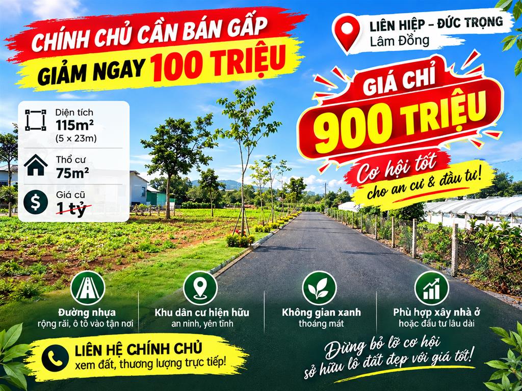 Bán đất chính chủ sổ riêng giá chỉ 899tr bao sổ