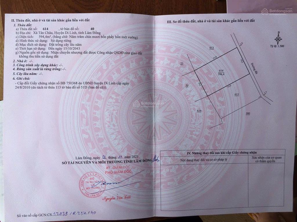 Bán đất tại tân châu, di linh, lâm đồng, 800 triệu, 595 m2