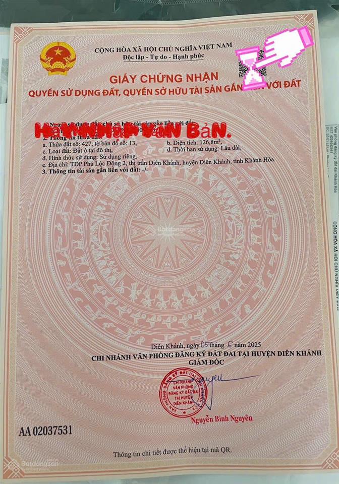Bán lô kề góc gần sông cái khu tđc bầu gáo  tt. diên khánh.