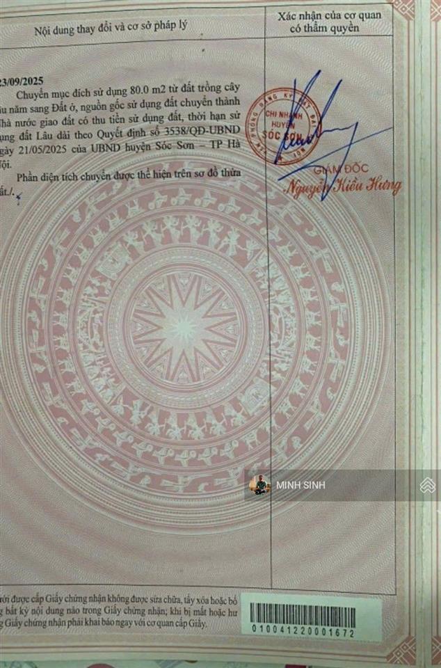 Chính chủ bán đất 2 đầu đường dt 90m2 có 80m2 thổ cư, lan chùa, xã nội bài, hn mt=hậu 5