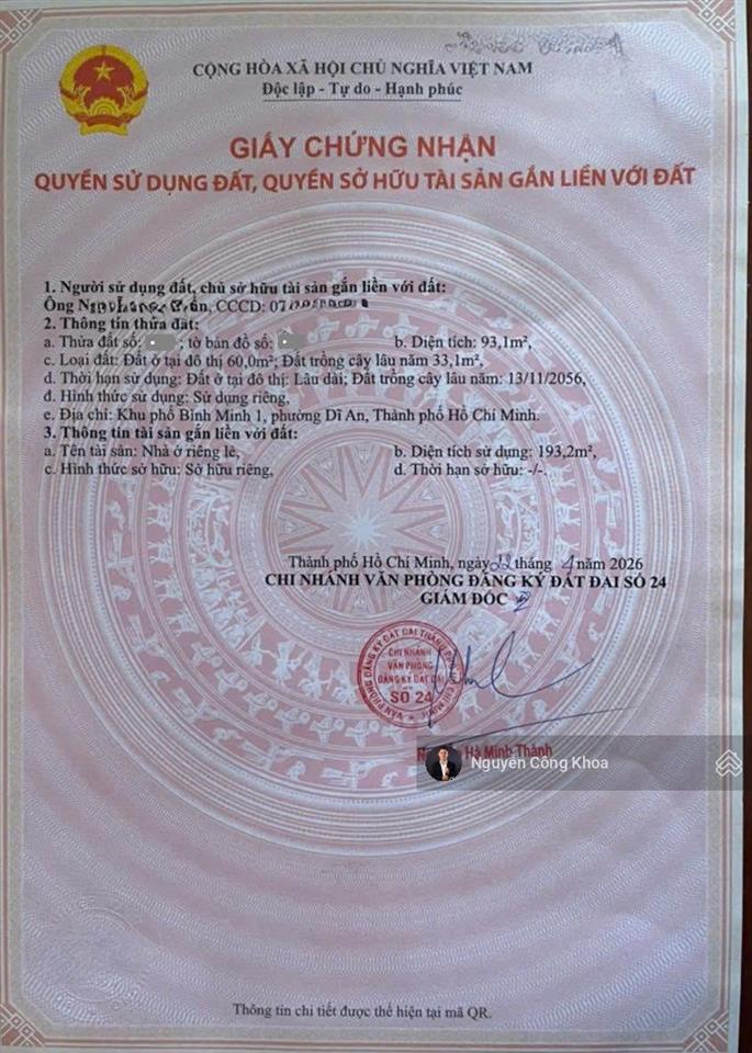 Bán nhà 1 trệt 2 lầu hoàn công, sân ô tô, mt kinh doanh gần bigc go 700m, p.dĩ an, tp.dĩ an