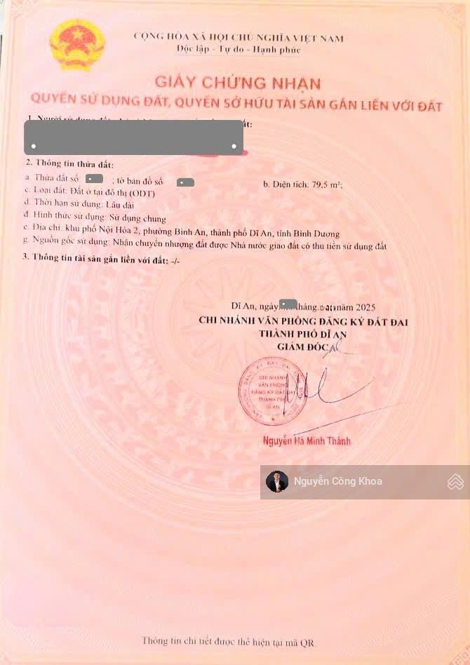 Bán đất 4x20m, sổ riêng, kdc gần làng đại học quốc gia 900m, p. bình an, tp. dĩ an
