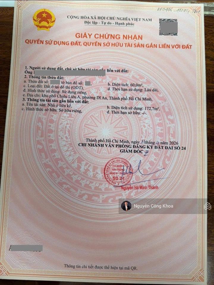 Bán nhà đúc 3 tấm, hoàn công, sân ô tô, 4 phòng ngủ, kdc gần vincom, p. tân đông hiệp, tp. dĩ an
