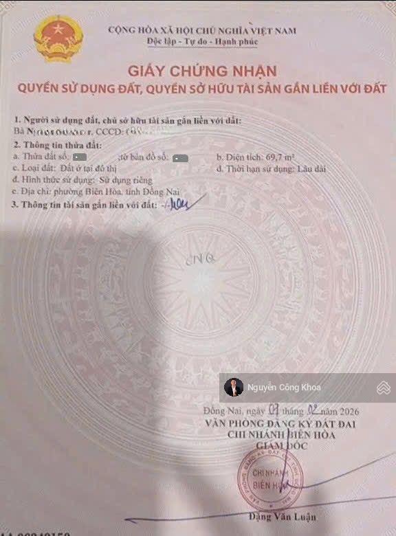 Bán đất sổ riêng, 69,7m², 1,69 tỷ tl, gần chợ bửu hòa 350m, p. bửu hòa, tp. biên hòa