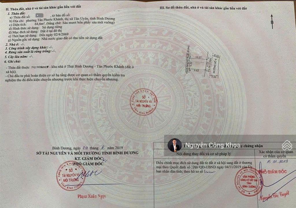 Bán đất sổ riêng, ngang 6.5m, gần đường võ thị sáu 300m, p. tân phước khánh, tp. tân uyên