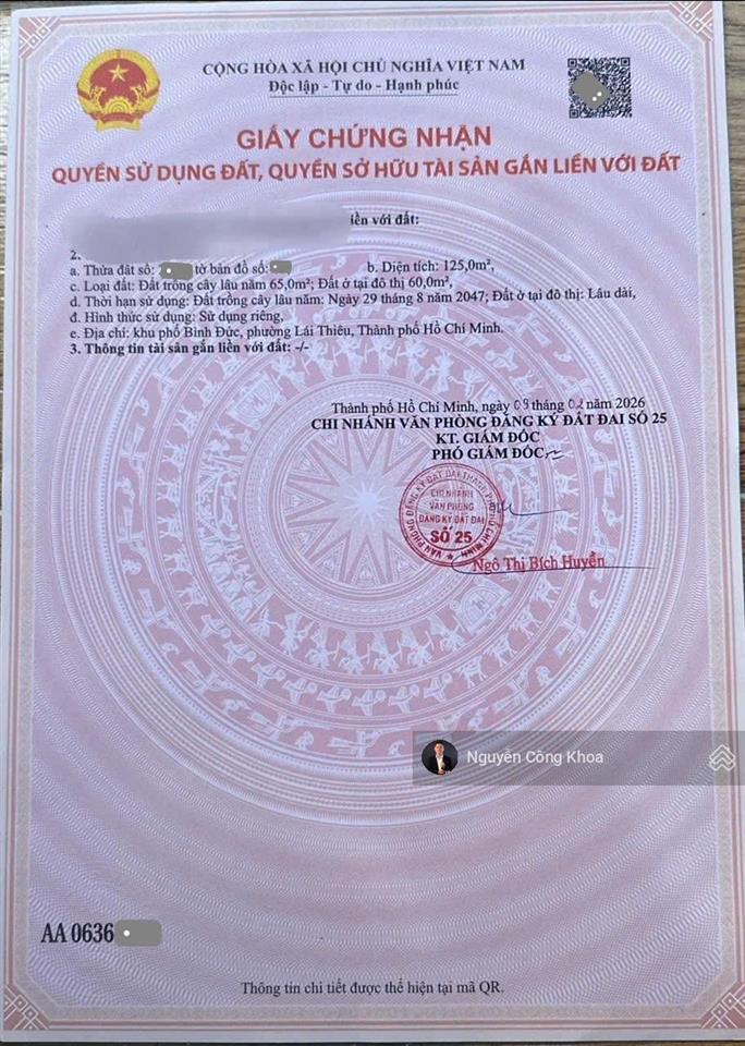 Bán đất sổ riêng, ngang 5x25m, xây tự do, gần chợ lái thiêu, p. bình nhâm, tp. thuận an