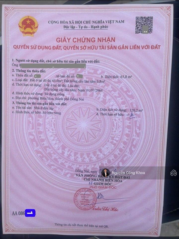Bán nhà 1t1l hoàn công 3 phòng ngủ, full nội thất, gần vòng xoay cầu hang p. bửu hòa tp. biên hòa