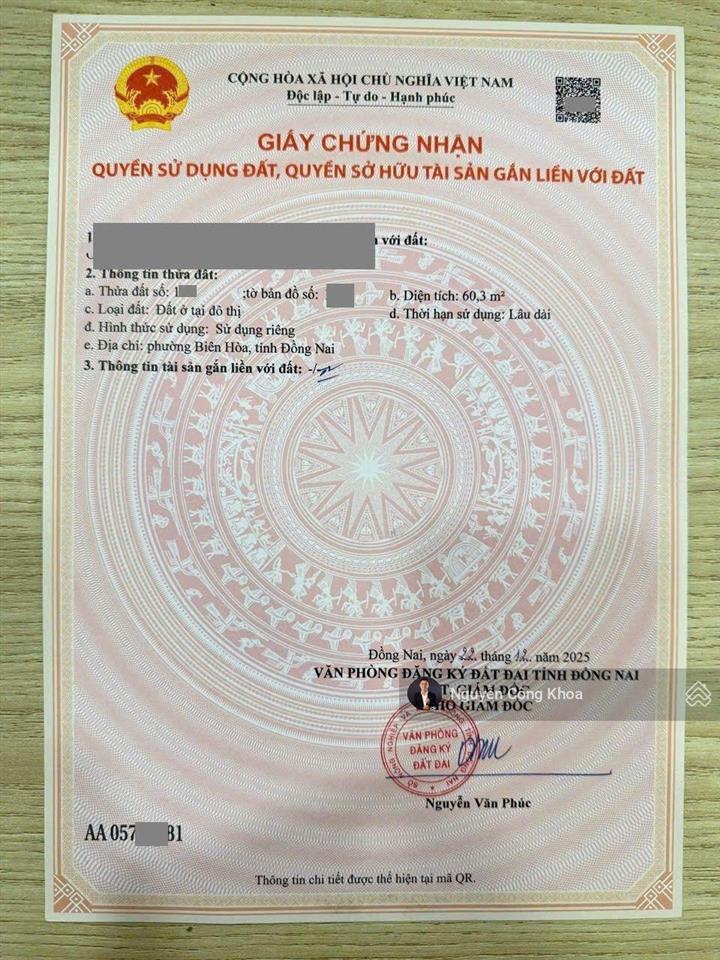 Bán nhà 1t1l hoàn công, 2 mặt tiền, 3 phòng ngủ, gần ngã 3 tân vạn, p. tân vạn, tp. biên hòa