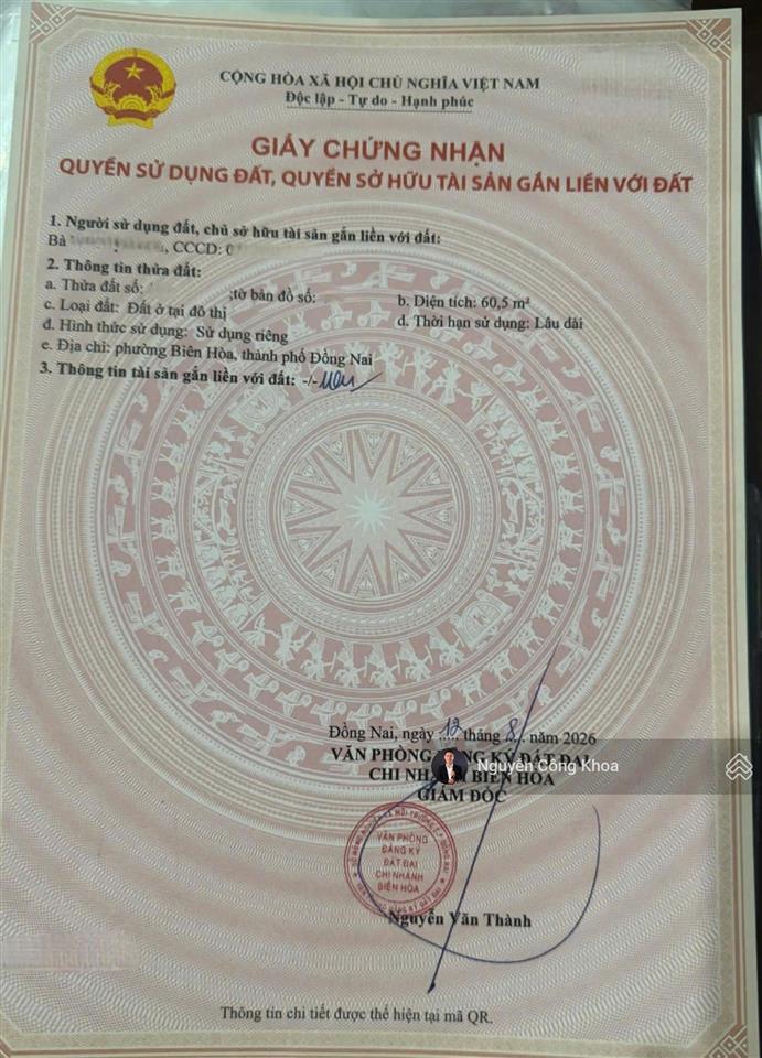 Bán đất sổ riêng, ngang 4,8m, đường ô tô, 1,77 tỷ, gần ngã tư bình trị, p. tân hạnh, tp. biên hòa