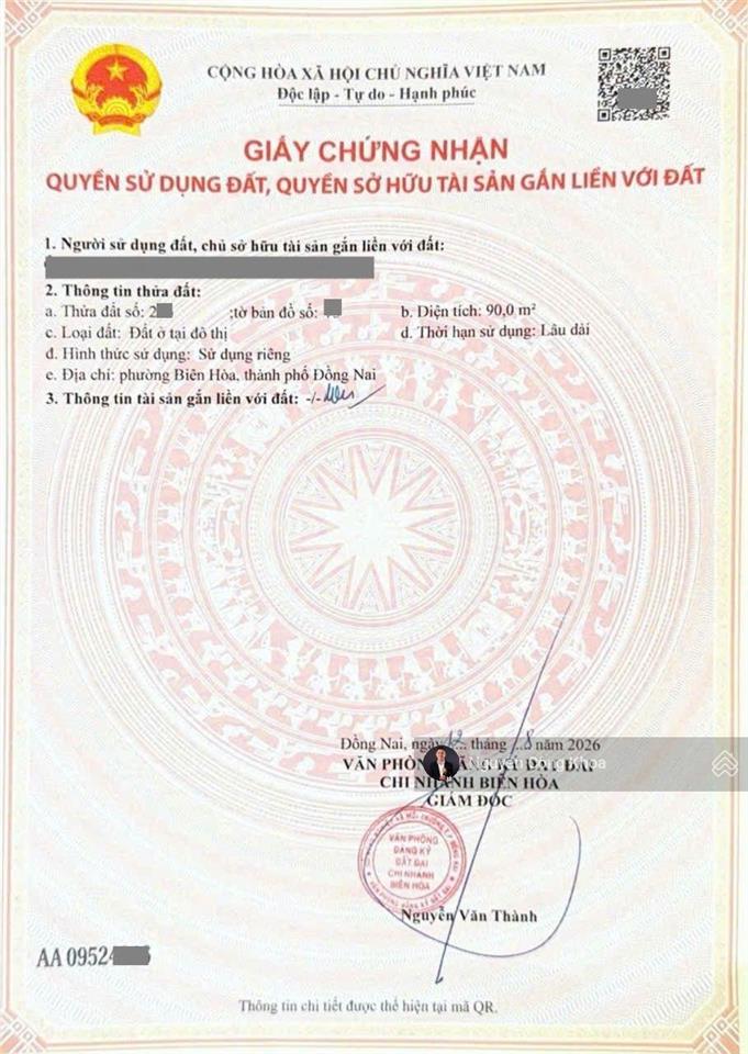 Bán đất sổ riêng, mt đường phạm văn diêu rộng 25m, ngang 5x18m, p. tân hạnh, tp. biên hòa