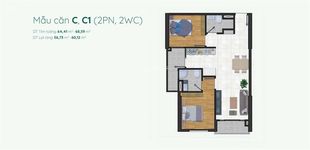 Cho thuê căn hộ minh quốc plaza 68,59m2 tầng 12. giá rẻ