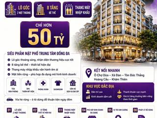 Mặt phố ô chợ dừa  đê la thành  xã đàn, quy hoạch ổ định, lô góc 8 tầng, thang máy, kd, hơn 50 tỷ