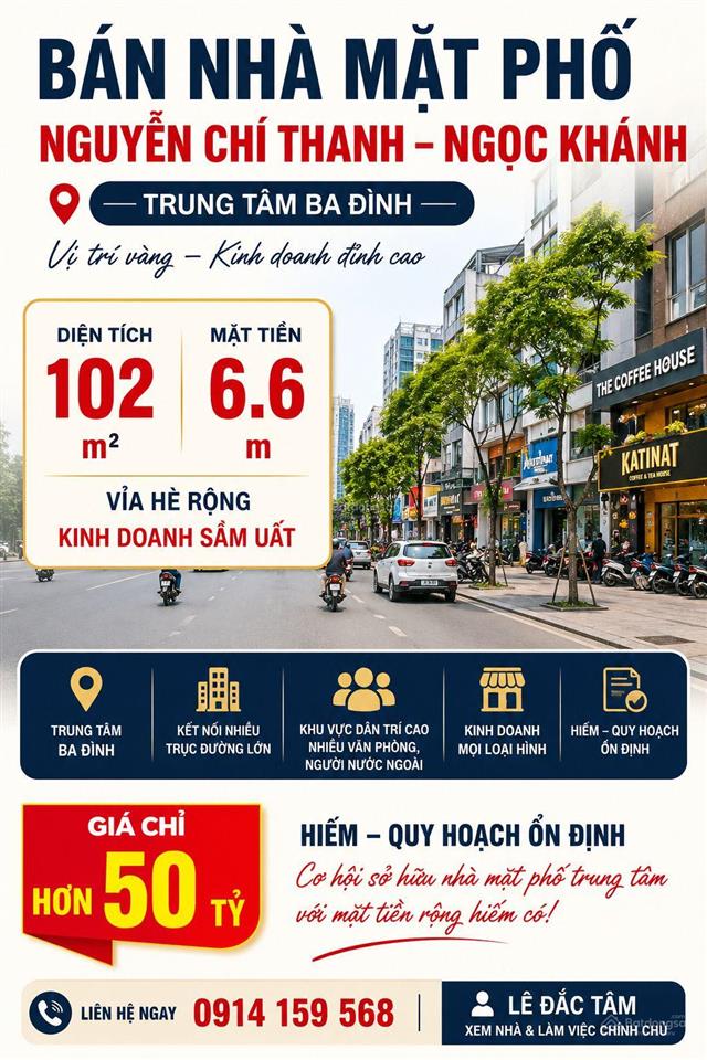 Bán nhà mặt phố giao nguyễn chí thanh  ngọc khánh, ba đình | 102m2 | mt 6.6m | chỉ hơn 50 tỷ
