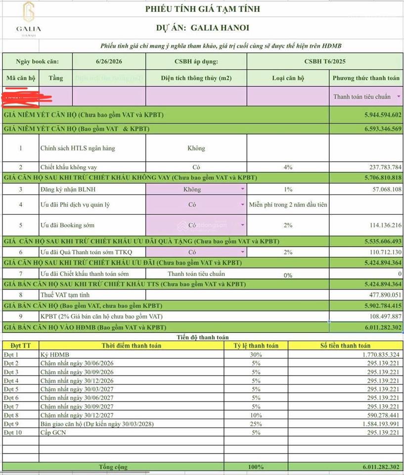 Chính chủ bán căn hộ 2pn,ban công đn mát mẻ tại dự án galia hoàng mai.cc 0943 223 ***