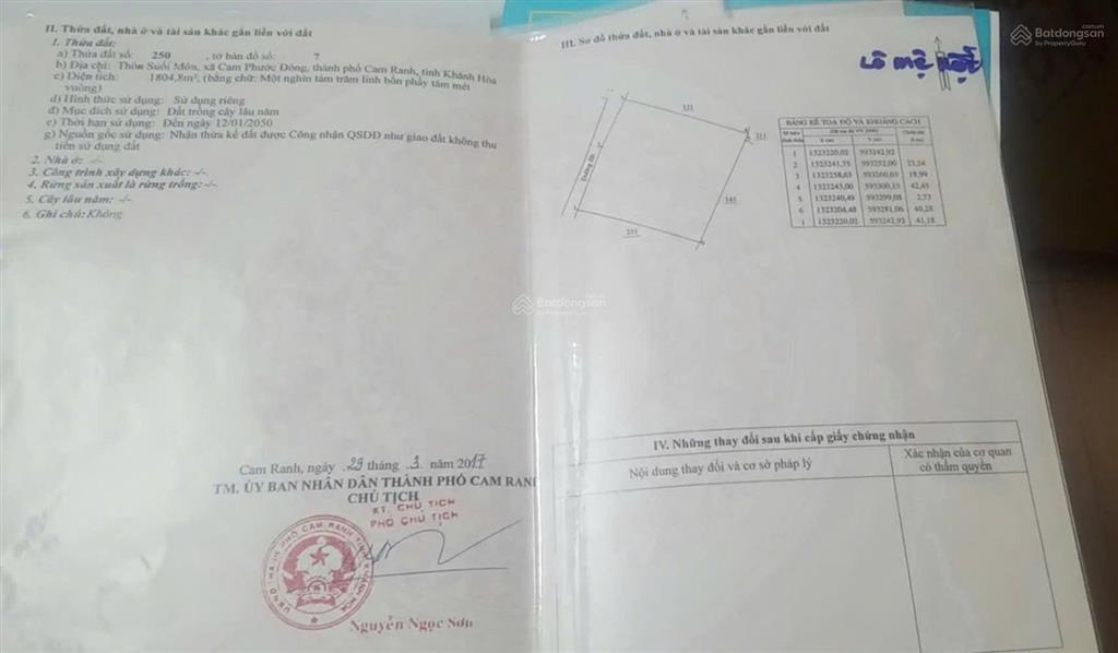 Chính chủ bán lô đất 1800m2,mt 40m,full thổ đường lập định suối môn,ba ngòi,cam ranh.0989 334 ***