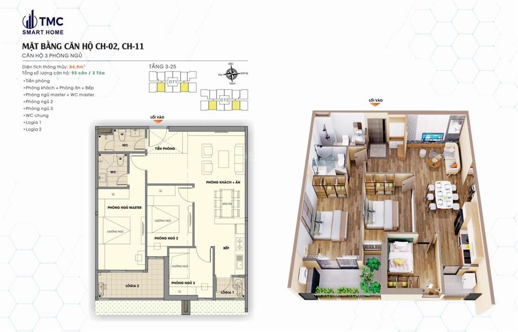 Bán căn view bể bơi 3pn 2wc tmc smart home, 85m2, ct2 nguyễn đình tứ, bắc từ liêm, hn
