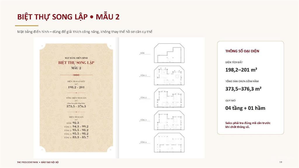 Bán biệt thự song lập the president park 198,2 , 4 tầng + hầm riêng ,tổng sàn gần 376m²