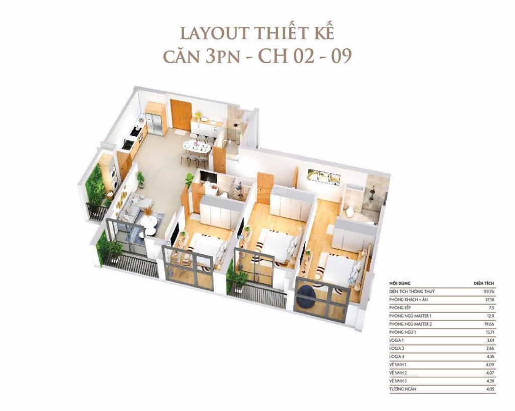 Bán căn chung cư dự án khai sơn city. dt 120m2 3 phòng ngủ, 2 wc, nhà mới, view thoáng