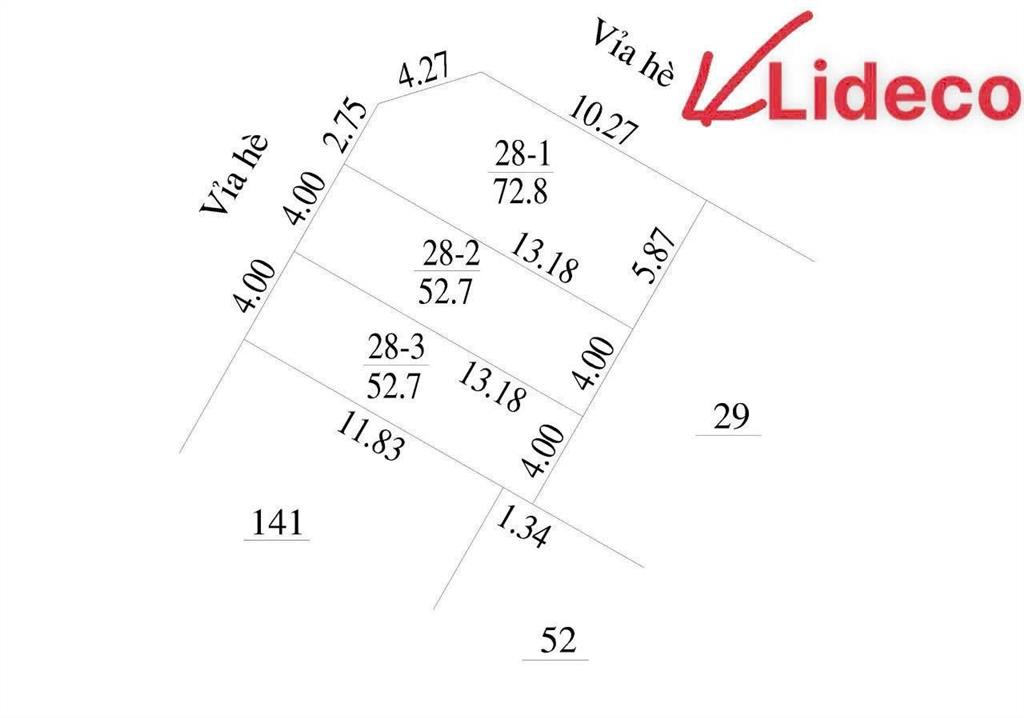 Bán gấp lô góc sổ đỏ riêng dt 72.8m2 dịch vụ tt trôi lideco