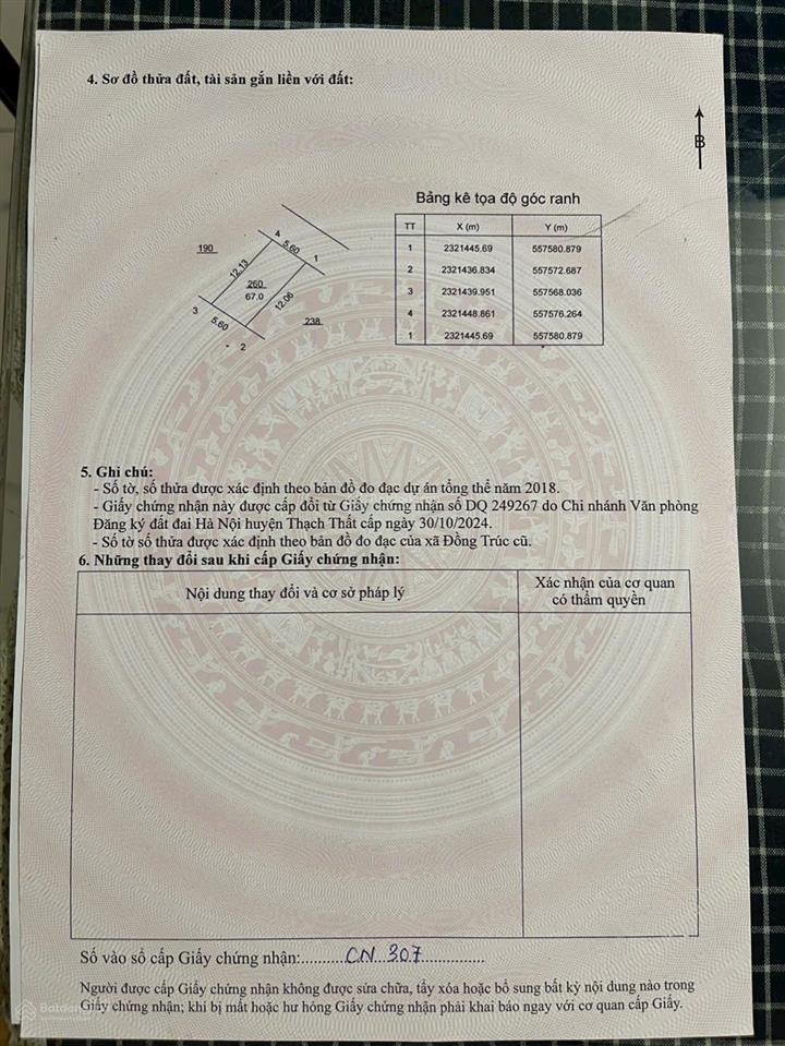 Bán lô đất chính chủ thôn khoang mái xã hạ bằng 67m2 , mt 5,8m