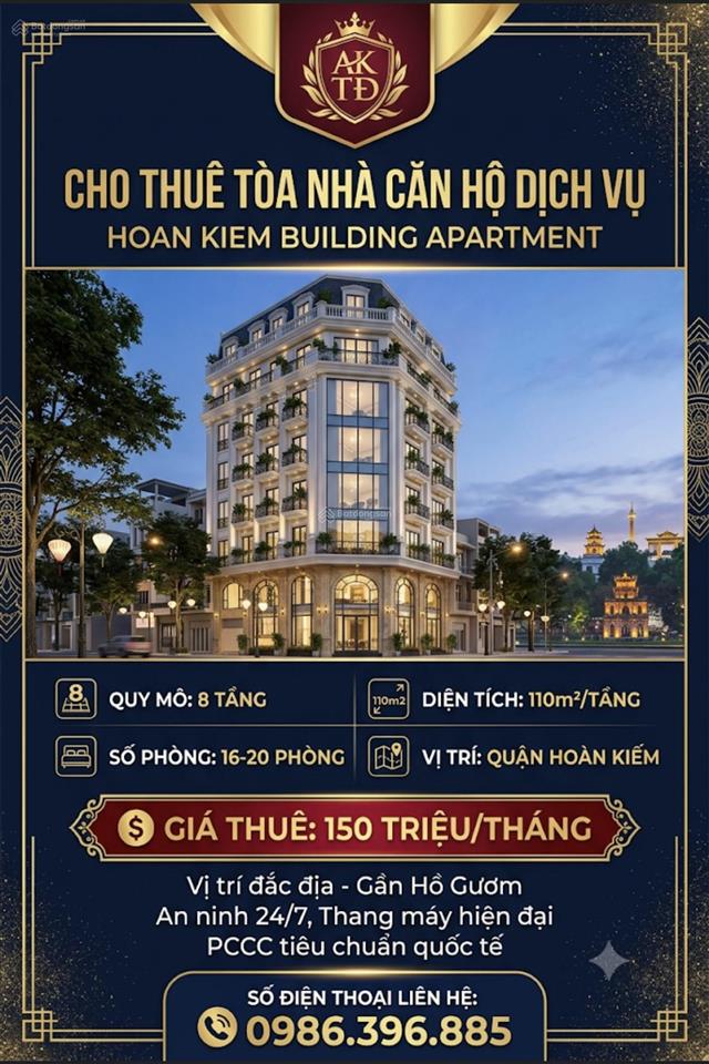 Siêu phẩm khai thác cho thuê tòa căn hộ mặt đường ô tô, sát hồ hoàn kiếm 110m2 x 8t, 16p