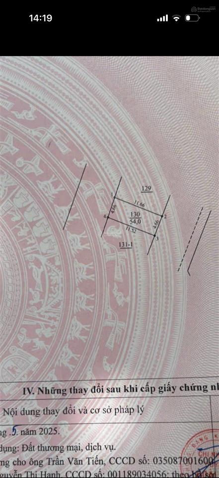 Bán lô siêu đẹp đất dịch vụ an thọ an khánh hà nội, mặt tiền 4,7m dt 54m2 2 mặt đường trước sau 13m