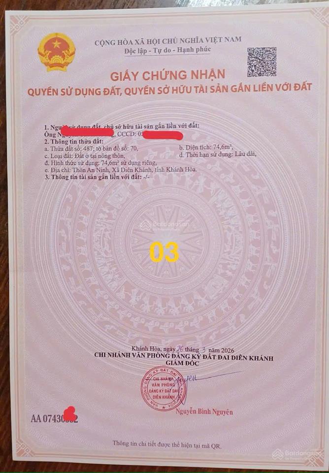 Bán đất nền diên khánh, gần võ nguyên giáp, sổ đỏ thổ cư 100%, đường 6m  13m, giá 979tr/lô
