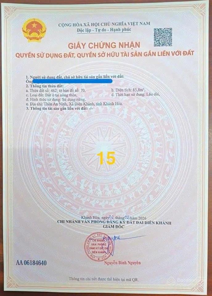 Bán đất nền diên khánh, gần võ nguyên giáp, sổ đỏ thổ cư 100%, đường 6m  13m, giá 979tr/lô