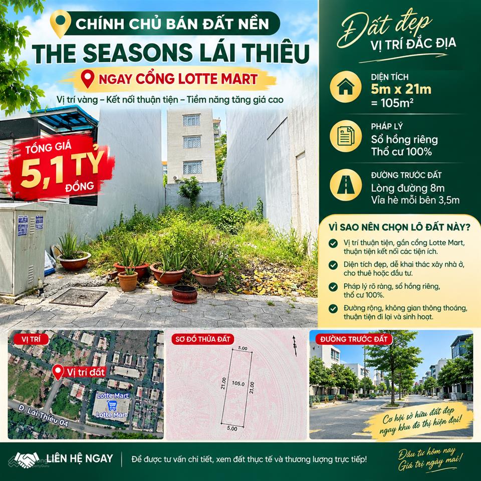 Chính chủ bán đất nền the seasons lái thiêu ngay cổng lotte mart