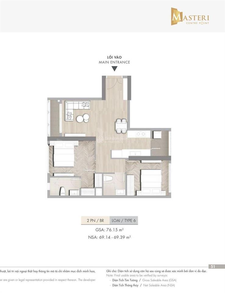 Chính chủ bán căn 2pn 2 view masteri center point, 76m², lầu cao, view công viên, giá 6,1 tỷ