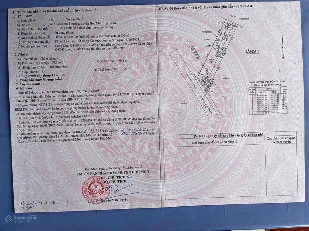 Bán 480m2 đất thổ cư. sổ hồng riêng tặng nhà cấp 4 gần chợ xuân thới thượng
