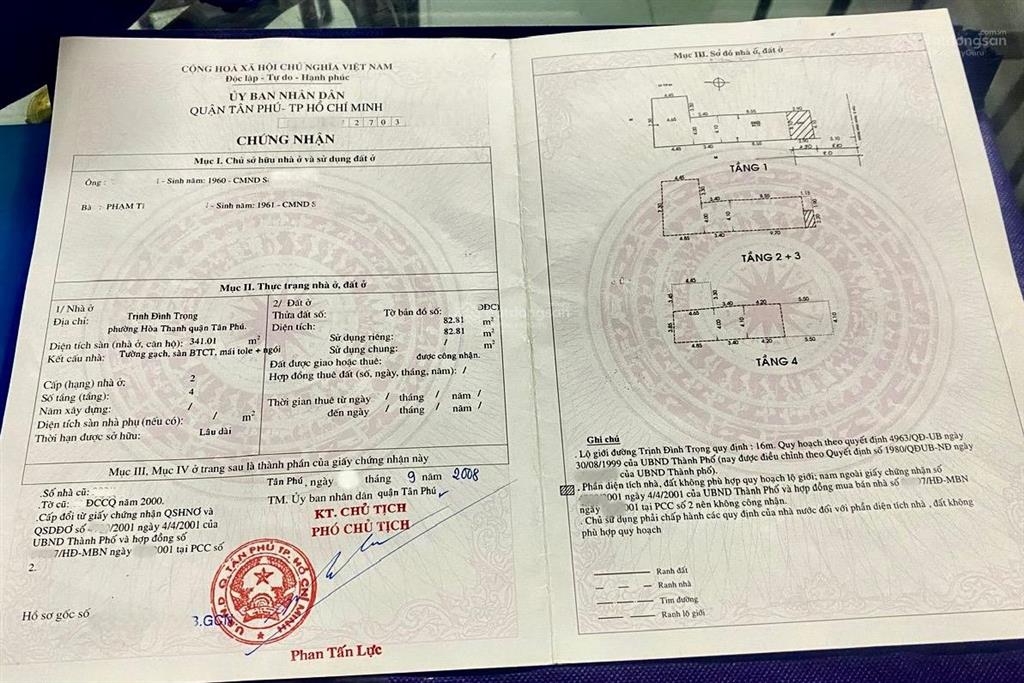 Bán nhà 4 tầng sổ hồng riêng mặt tiền trịnh đình trọng