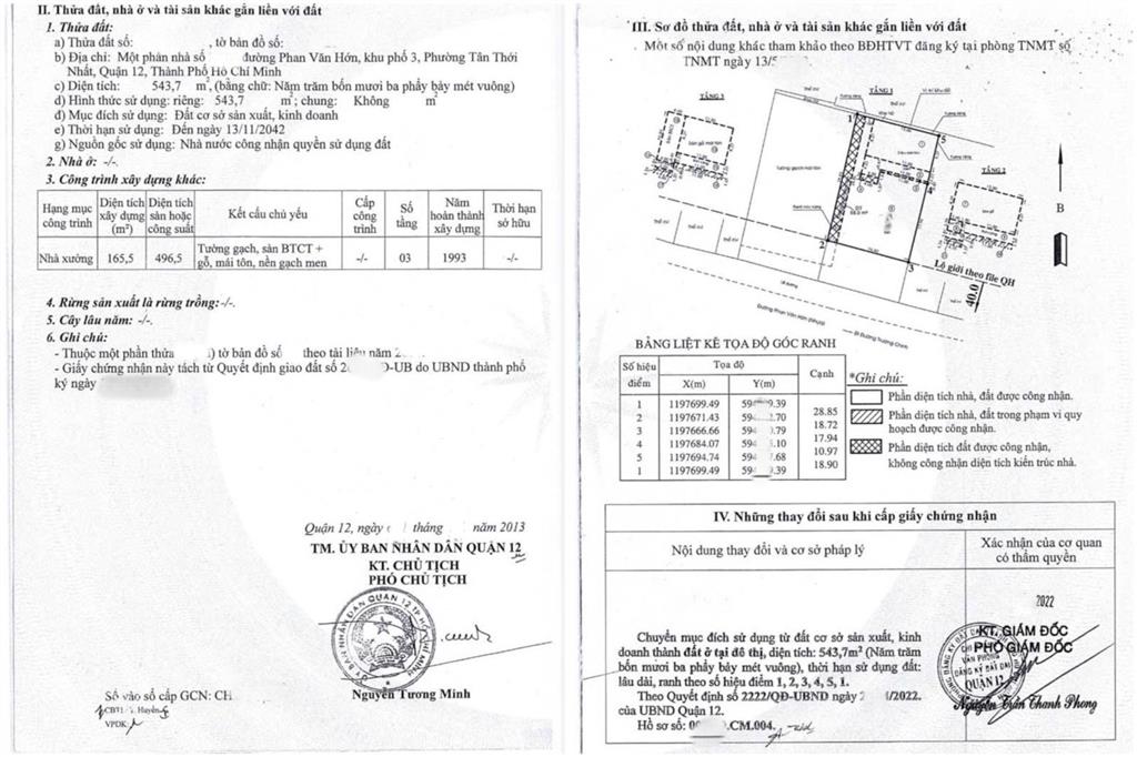 Bán kho  xưởng dt 1.087m2 mặt tiền phan văn hớn, p tân thới nhất