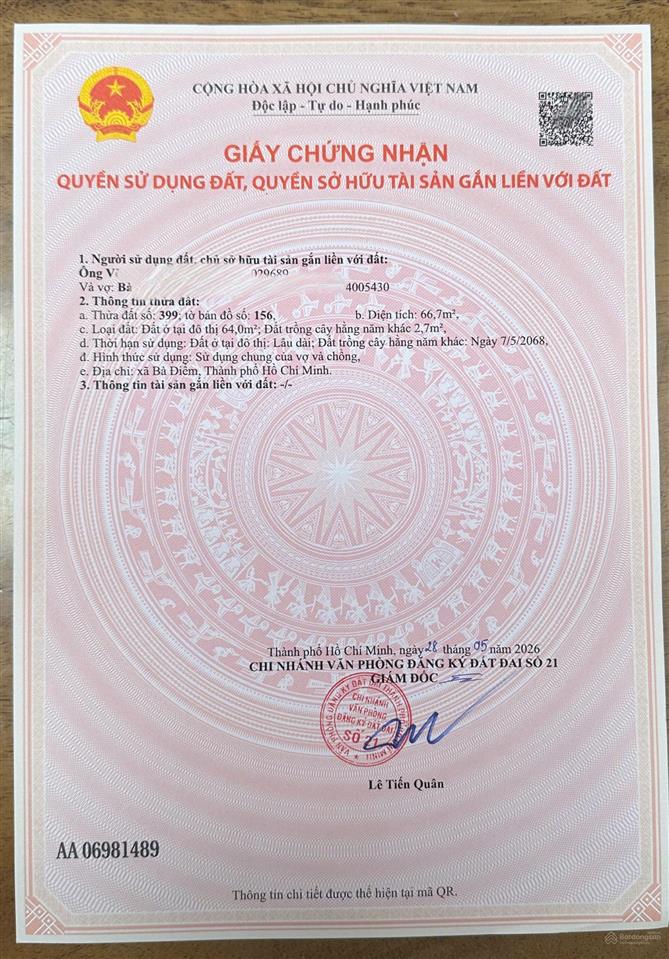 Chính chủ cần bán nhà gần chợ, xã bà điểm. 3 phòng ngủ, sổ hồng riêng