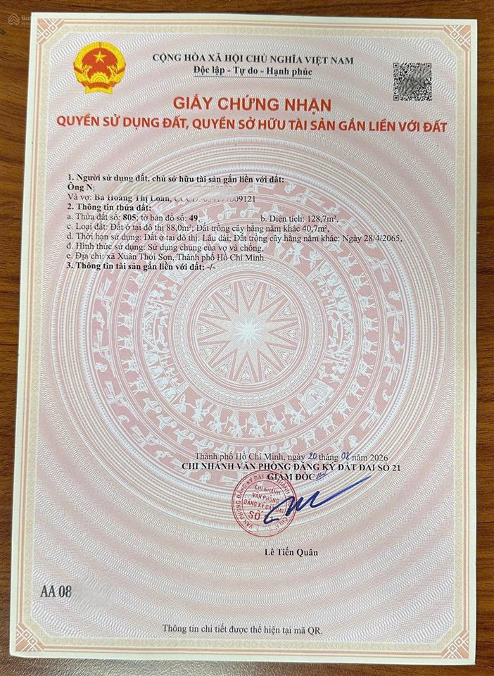 Chính chủ bán đất thổ cư 88m2 sổ hồng riêng đường nguyễn thị thử