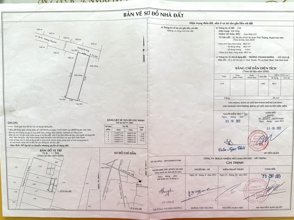 Chính chủ cần bán gấp thổ cư 95m2 xã bà điểm mới đường dương công khi