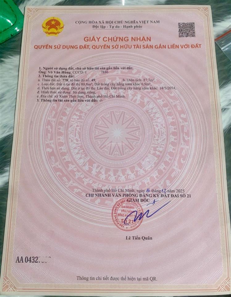 Cần bán đất thổ cư 88m2 đường nguyễn thị thử  đường xe tải