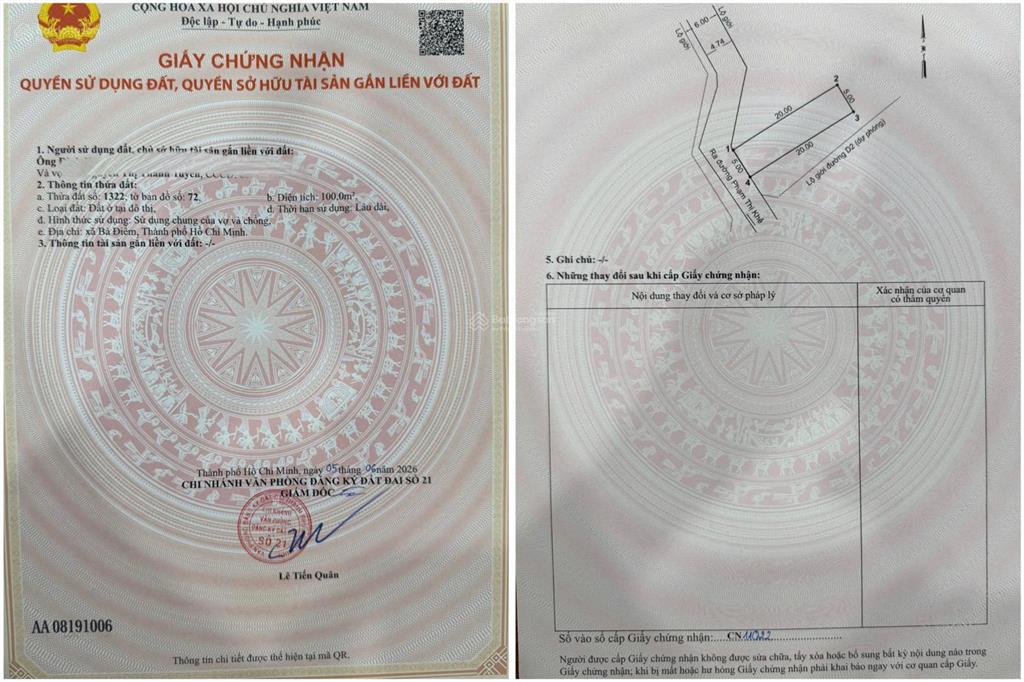 Bán đất thổ cư 80m2 đường bà điểm 4, gần trường bùi văn ngữ