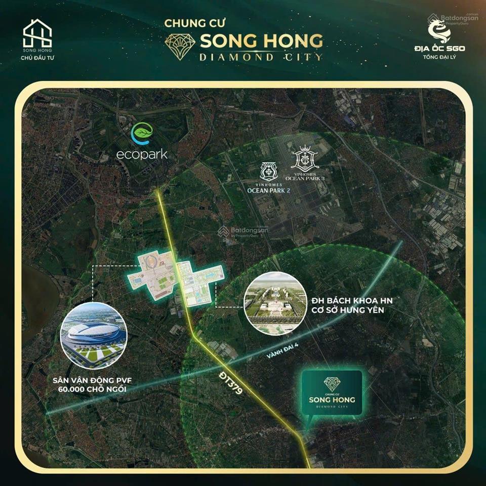 Chỉ từ 1 tỷ sở hữu căn hộ 1pn + 1 sông hồng diamond city, hưng yên