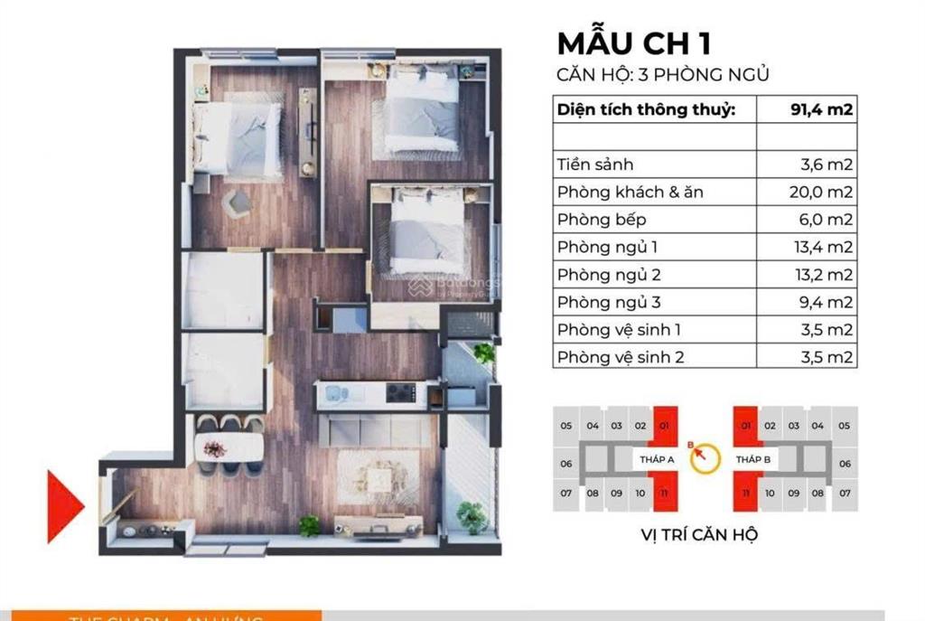 Bán căn hộ 3pn the charm an hưng hà đông