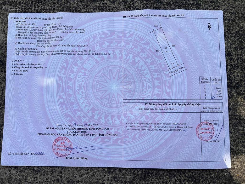 Cần bán gấp lô đất full thổ cư  gần kcn tân hiệp bàu cạn