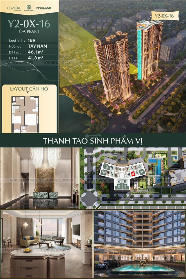 Căn hộ cao cấp 1n, diện tích 46,1m2 dự án lumiere essence peak mas cổ loa giá rẻ nhất dự án.