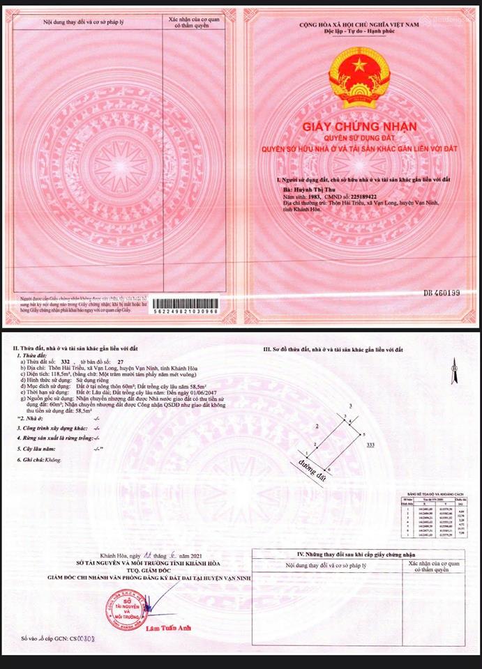 Bán đất thôn hải triều vạn long vạn ninh. nằm khu dân cư .đường ô tô tận nơi giá chỉ 16tr5/m