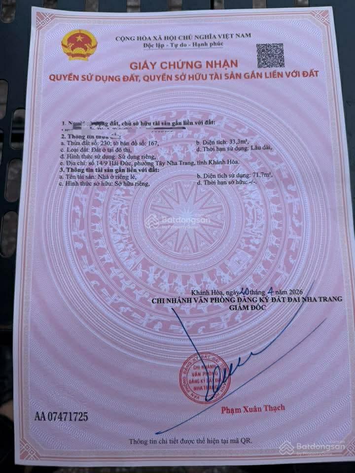 Bán nhà đẹp trung tâm phố nha trang..hẻm hải đức gần 23/10. đường hiện trạng 3m đầy đủ tiện ích