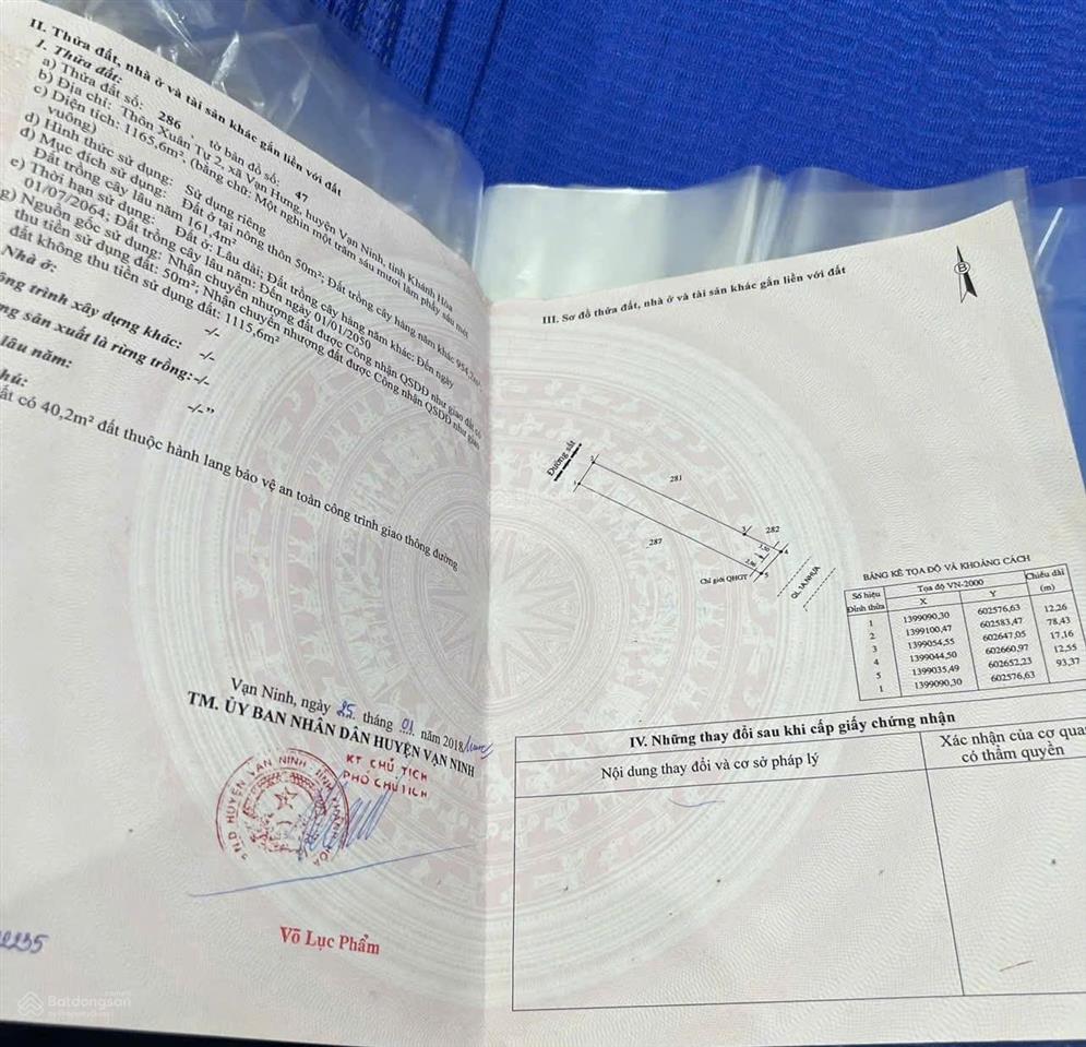 Thửa 286 .tờ 47 bán đất thôn xuân tự2 vạn hưng vạn ninh. mặt tiền đường nhựa ql1a.giá 16tr/m