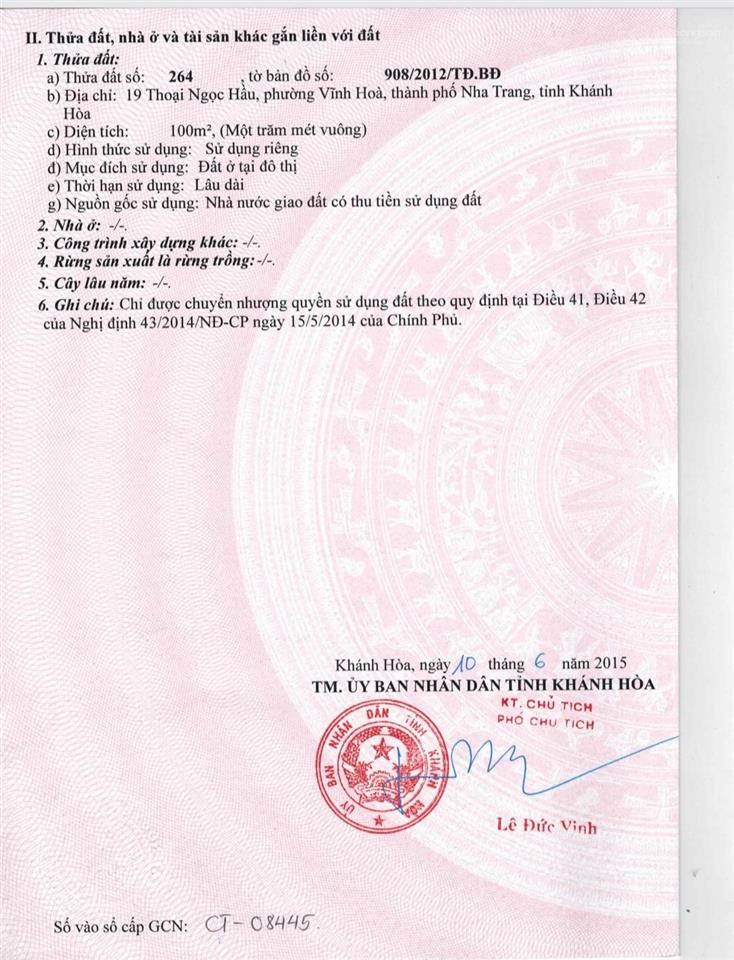 Bán gấp đất đường thoại ngọc hầu gần biển nha trang. đất đối diện chung cư hoàng quân