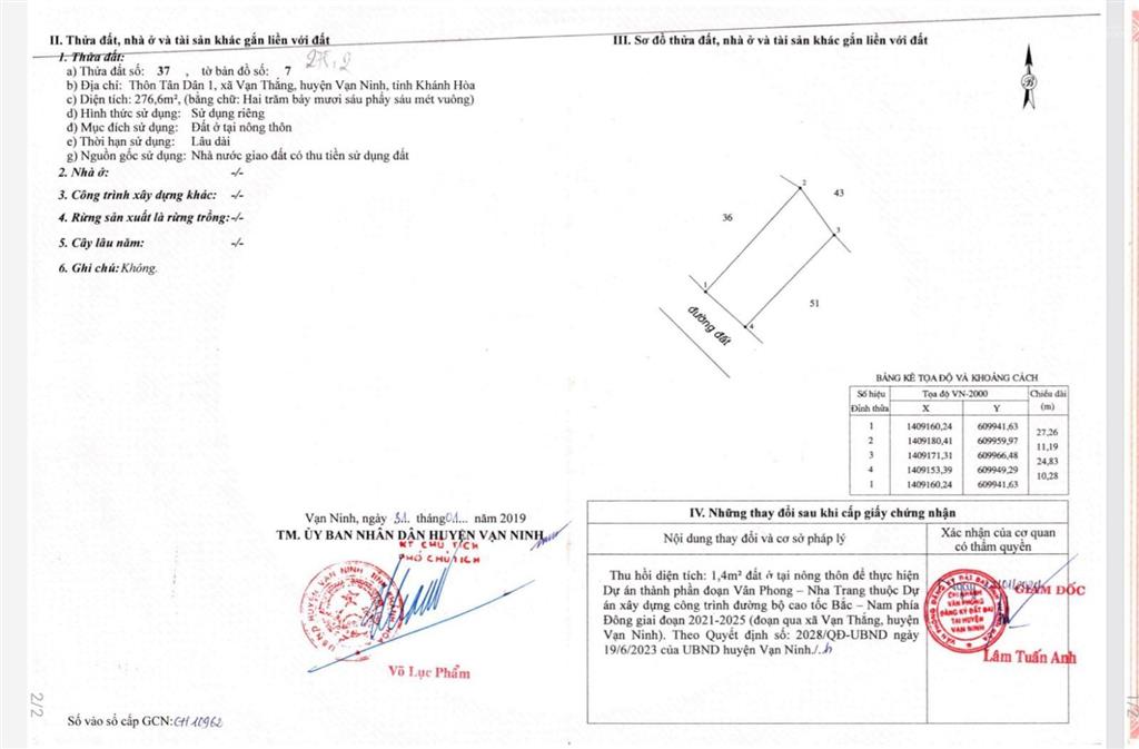 Bán đất thôn tân dân 1 diện tích 276,6m2 ngang 10m