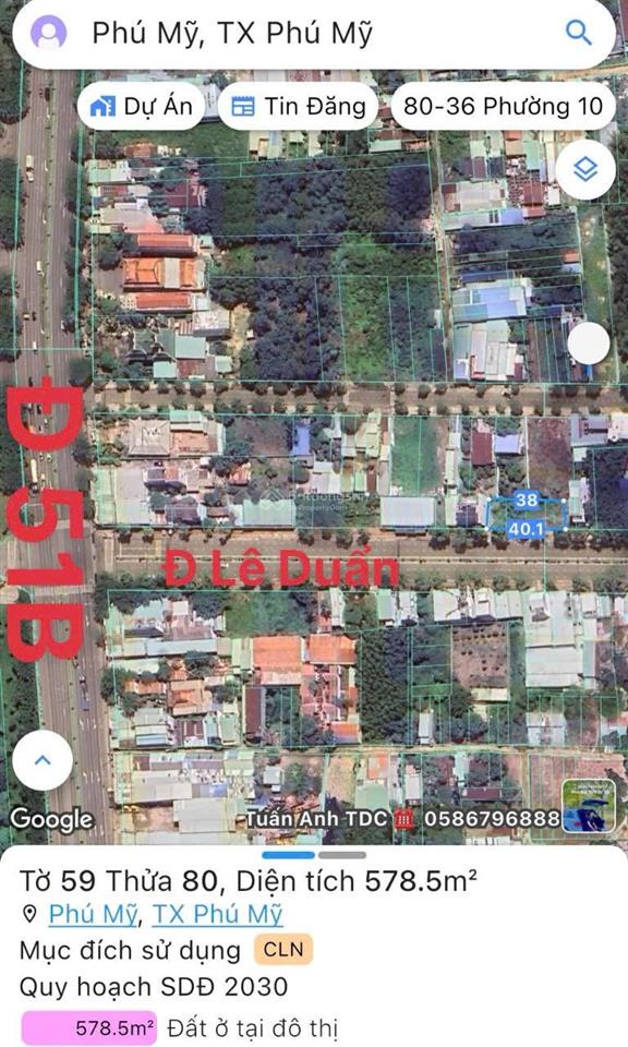 Bán đất mặt tiền đường lê duẩn tp phú mỹ brvt 575m2 40m mặt tiền đường